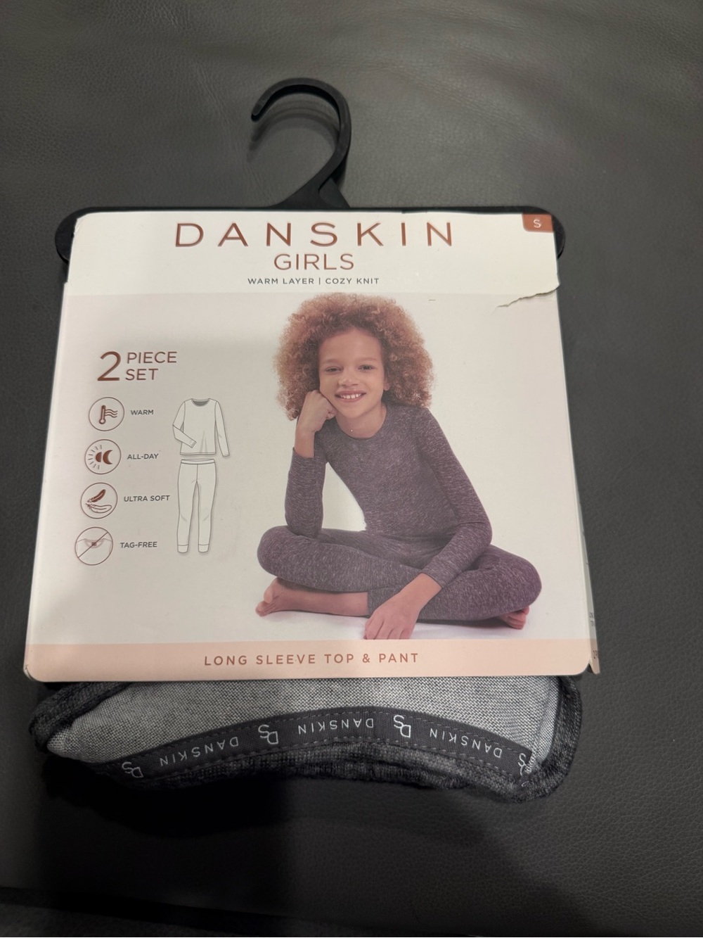 Danskin Girls Warm Layers Hacci Rib 2Pc Set Long Sleeve Too & Pants Heather Grey